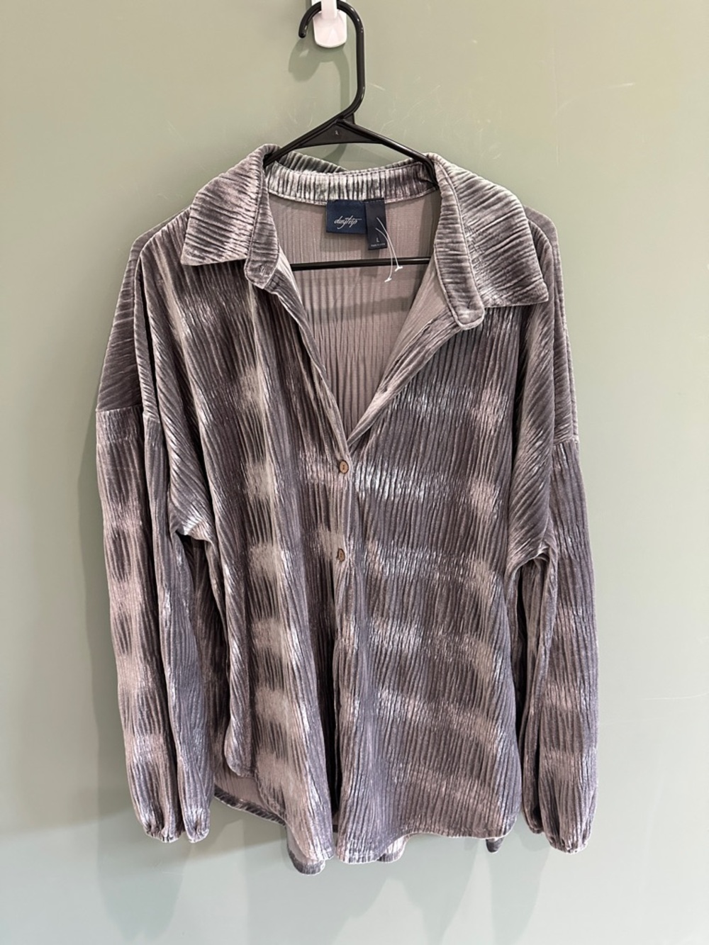 Daytrip Gray Plush Pleated Button-Down Shirt